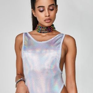 Iridescent "iced dimension" high rise bodysuit
